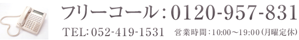 フリーコール:0120-957-831 TEL：052-419-1531 営業時間：10：00～19：00（月曜定休）